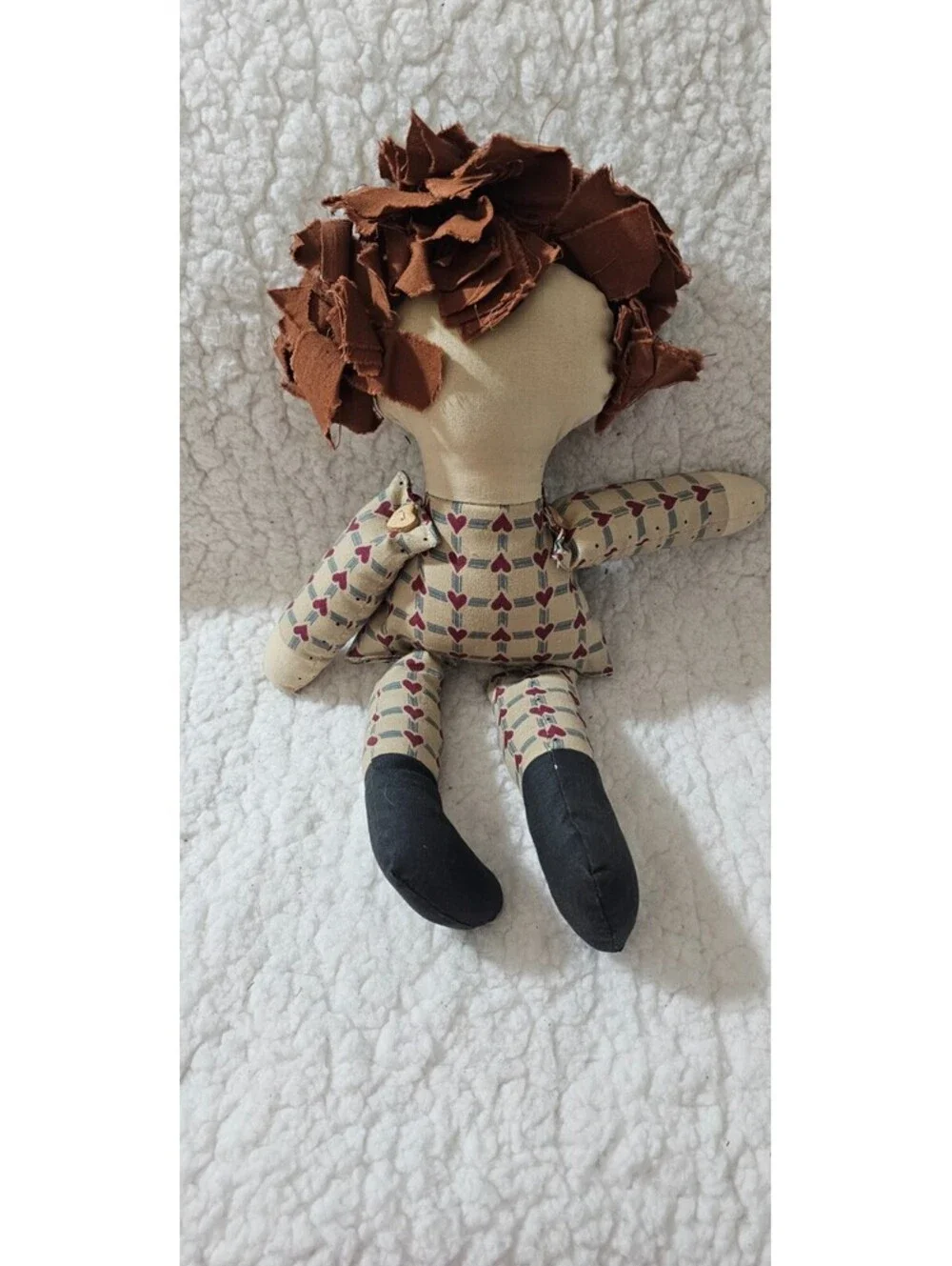 Handmade Girl Doll Plush Toy Hearts Wild Hair Buttons Moving Arms & Legs 12